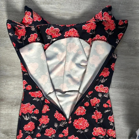 Banana Republic Navy Blue Red Floral Print Dress Size 4 - Picture 10 of 10